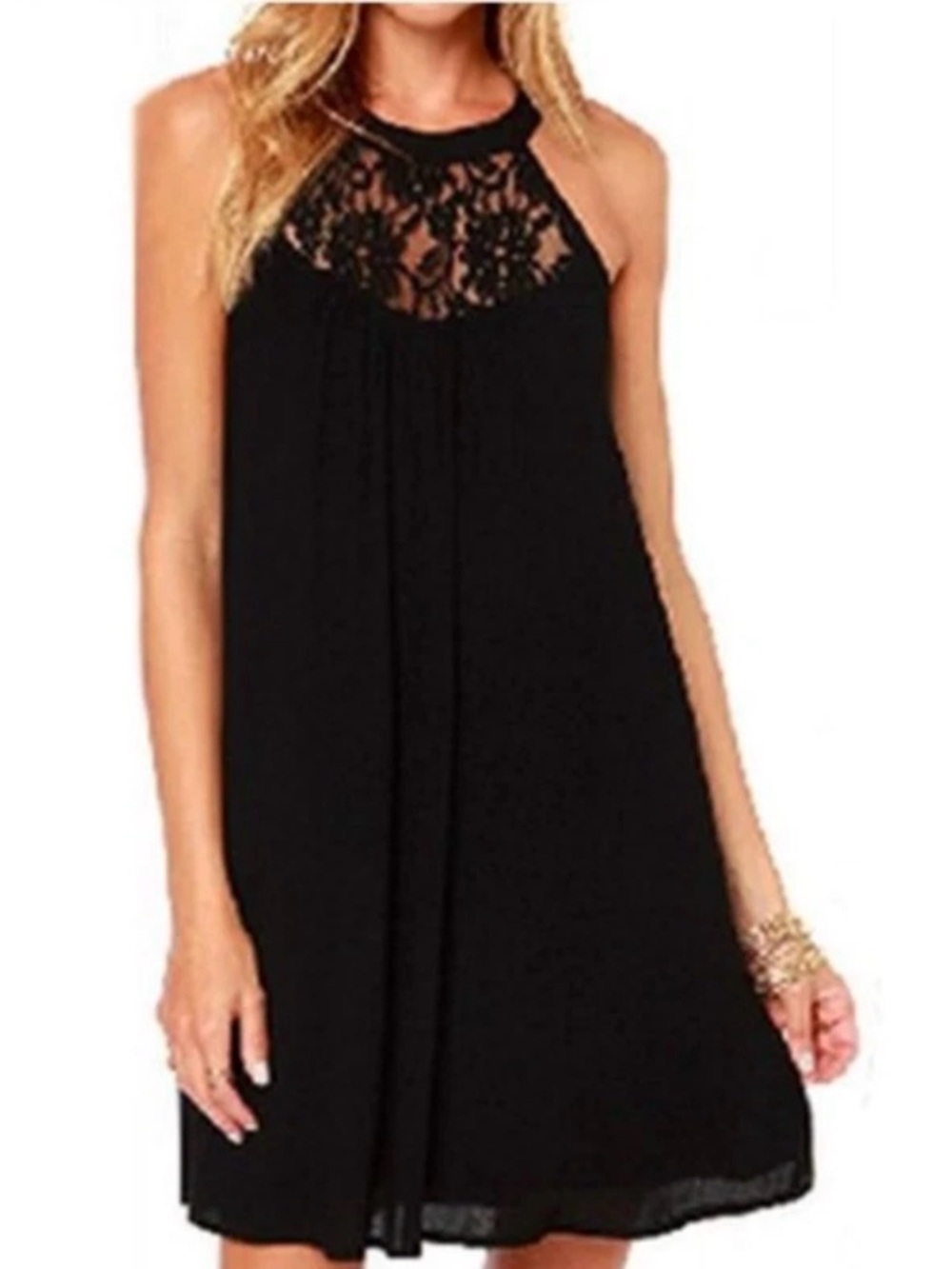 Vanberfia Sleeveless Black Lace Halter Top Mini Dress Size XL NWT